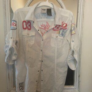 HARLEY-DAVIDSON White Pearl Snap Button Up Superior Performance Top SZ XL